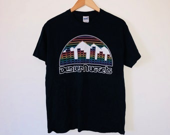 vintage denver nuggets shirt medium M - vintage black rainbow denver nuggets basketball t shirt // vintage denver t // black denver nuggets