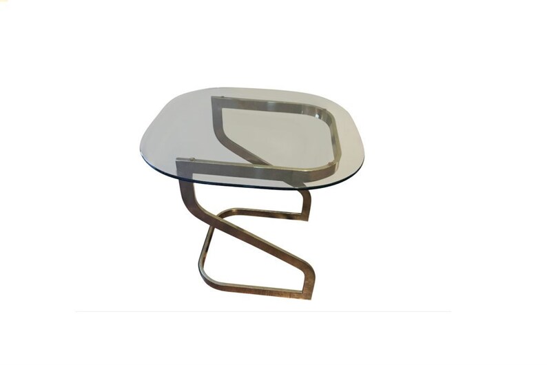 Milo Baughman Gold Chrome And Glass Side Table End Table Mcm