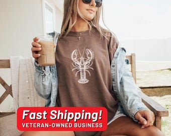 Comfort Colors® Lobster T-Shirt, French Coastal Tee, Distressed Shirt, Oversized Coquette Aesthetic, Nautical Style