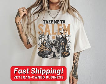 Vintage Halloween Comfort Colors® Shirt, Take me to Salem, Retro Halloween Aesthetic, Women's Halloween Shirt, Pumpkin Witch Graphic Tee