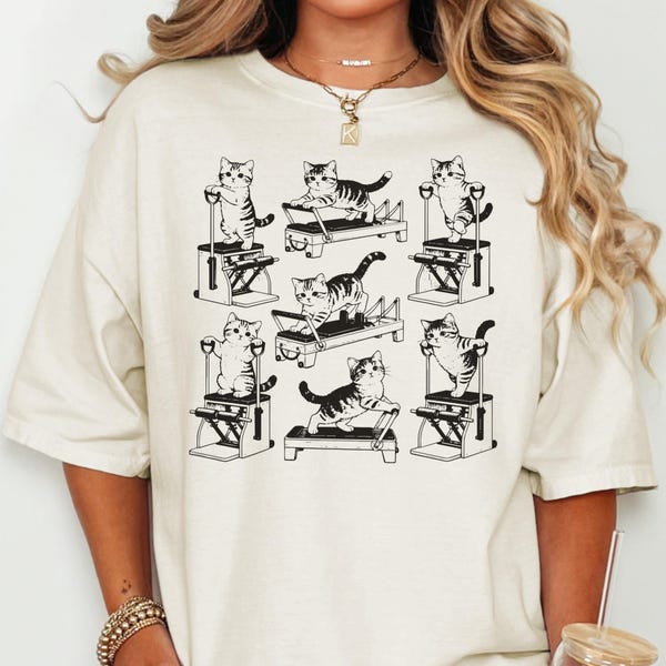 Comfort Colors® Pilates Cat Shirt, Cute Fitness Kitty Graphic