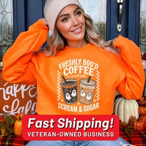 Cute Spooky Coffee Sweatshirt, Womens Ghost Sweatshirt, Spooky Season, Fall Coffee Lover Shirt, Halloween Party Shirt, Fall Graphic Shirt