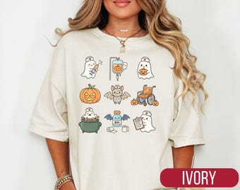 Personalized Nurse Halloween Shirt, Spooky Medical Professional Gift for RN LPN Students, Cute Fall Ghost Shirt