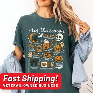 Vintage Halloween Comfort Colors® Shirt, Tis&#39; the Season, Retro Halloween Aesthetic, Women&#39;s Halloween Shirt, Pumpkin Witch Graphic Tee
