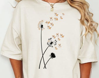 Corgi T-Shirt: Cute Dandelion Puppy Design - Soft Comfort Colors