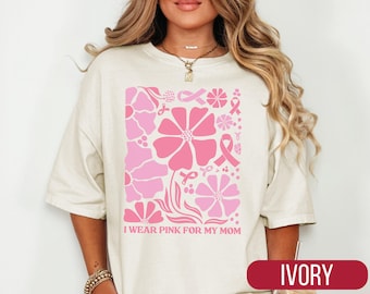 T-shirt de sensibilisation au cancer du sein, t-shirt à motif floral ruban rose, chemise de soutien « Je porte du rose pour ma maman », cadeau de sensibilisation d'octobre