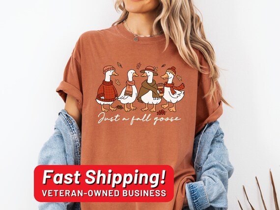 Comfort Colors® Fall Goose Shirt, Cozy Fall Tee, Autumn Animal Shirt, Cute Goose Shirt, Pumpkin Coffee T-Shirt, Just A Fall Goose T-Shirt