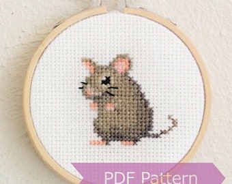 Mouse cross stitch pattern PDF - Mouse embroidery - Instant download - Small