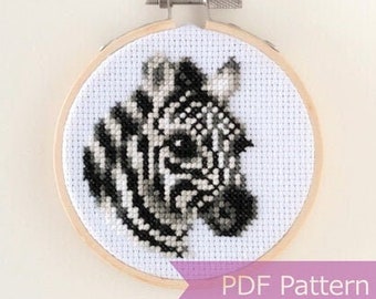 Zebra cross stitch pattern PDF - Zebra embroidery PDF - Instant download - Small