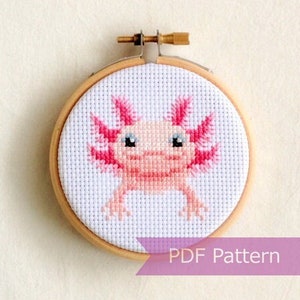 Axolotl cross stitch pattern PDF - Axolotl embroidery - Instant download - Small