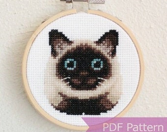 Siamese Cat cross stitch pattern PDF - Siamese Cat embroidery - Instant download - Small