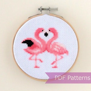 Flamingo cross stitch pattern PDF bundle - Flamingo + Flamingo Pair embroidery PDF set - Instant download - Small