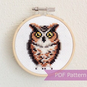 Great Horned Owl cross stitch pattern PDF - Great Horned Owl embroidery - Instant download - Small