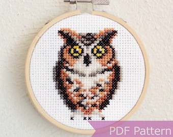 Great Horned Owl cross stitch pattern PDF - Great Horned Owl embroidery - Instant download - Small