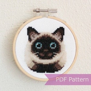 Siamese kat kruissteekpatroon pdf - Siamese kat borduurwerk - direct downloaden - klein