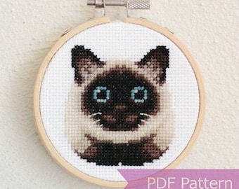Siamese Cat cross stitch pattern PDF - Siamese Cat embroidery - Instant download - Small