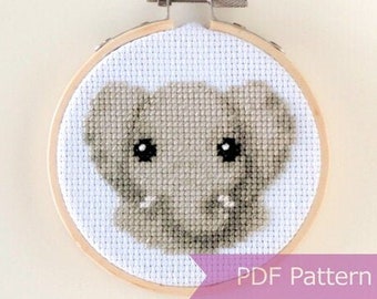 Elephant cross stitch pattern PDF - Baby elephant embroidery PDF - Instant download - Small