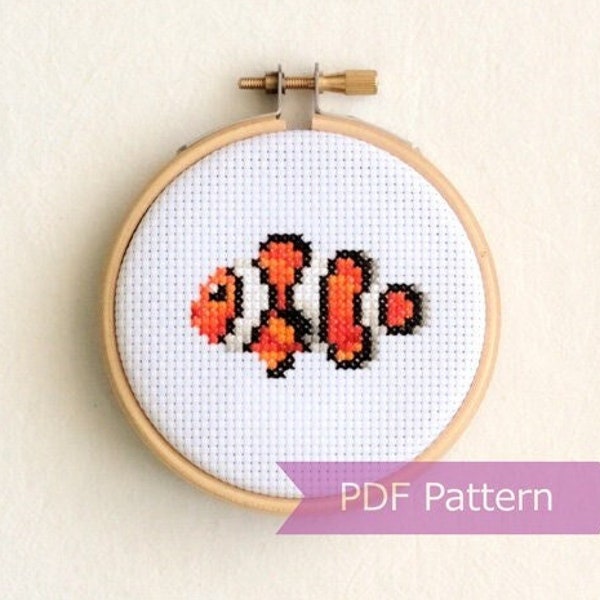 Clownfish cross stitch pattern PDF bundle - Clownfish embroidery - Instant download - Small