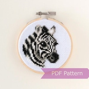 Zebra cross stitch pattern PDF - Zebra embroidery PDF - Instant download - Small