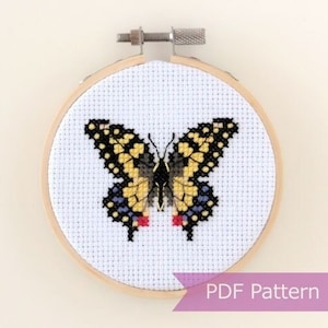 アゲハチョウのクロスステッチ図案 PDF - アゲハチョウの刺繍 - すぐにダウンロード - 小