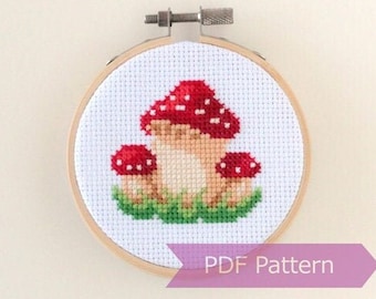 Mushroom cross stitch PDF - Mushroom embroidery - Instant download - Small