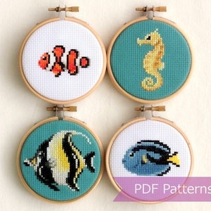 熱帯魚のクロスステッチパターンセット - 熱帯魚パターン4種セット - PDFファイル即時ダウンロード