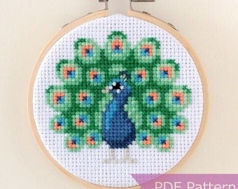 Peacock cross stitch pattern PDF - Peacock embroidery - Instant download - Small