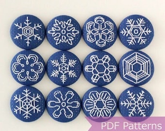 Snowflakes backstitch pattern PDF bundle - Set of 12 snowflake patterns - Instant download - Tiny