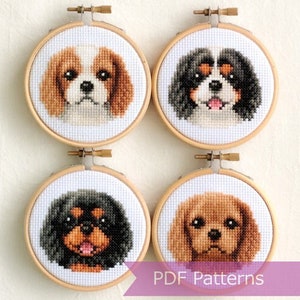 PDF-megabundel met borduurpatronen van Cavalier King Charles Spaniels - 4 bundels met borduurpatronen van Cavalier King Charles Spaniels - Direct downloaden - Klein formaat