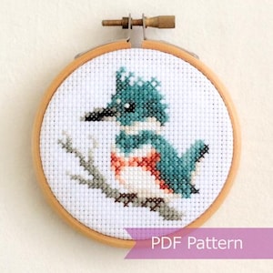 Borduurpatroon van een ijsvogel (Belted Kingfisher) in PDF-formaat - Borduurpatroon van een ijsvogel (Belted Kingfisher) - Direct te downloaden - Klein