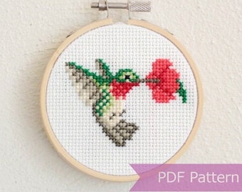 Hummingbird cross stitch pattern PDF - Humming bird embroidery - Instant Download - Small