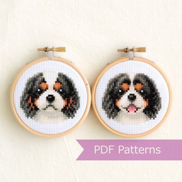 Tricolor Cavalier King Charles Spaniels PDF bundle - Cavalier King Charles Spaniels Tricolor embroidery - Instant download - Small