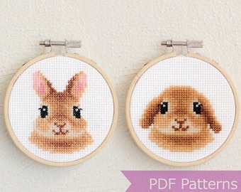 Lot PDF motif lapin au point de croix - Lapin + lapin aux oreilles tombantes - Téléchargement immédiat - Petit