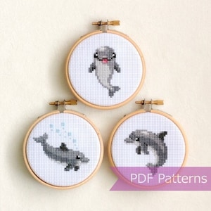 Dolphin cross stitch pattern PDF bundle - Set of 3 dolphin patterns - Instant download - Small