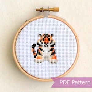 小さなトラのクロスステッチパターンPDF - トラの刺繍パターン - 即時ダウンロード - 小さな