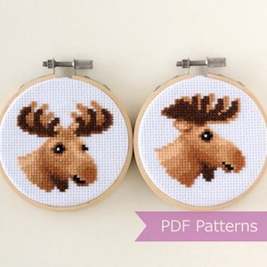 Moose cross stitch pattern PDF bundle - Moose facing sideways + right -  Instant download - Small
