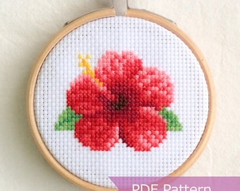 Hibiscus cross stitch pattern - Hibiscus flower embroidery pattern - Instant Download PDFs