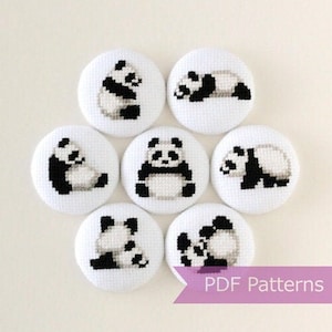 Paquete de patrones de punto de cruz de panda gigante - Patrones de bordado de mini panda gigante - PDF de descarga instantánea - Tiny