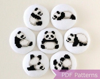 Giant Panda cross stitch pattern bundle - Mini Giant Panda embroidery patterns - Instant Download PDFs - Tiny