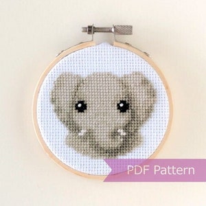 Elephant cross stitch pattern PDF - Baby elephant embroidery PDF - Instant download - Small