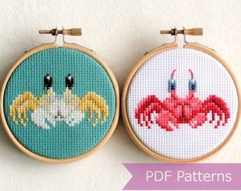 Ghost Crabs cross stitch pattern PDF bundle - Set of 2 ghost crab patterns - Instant download - Small