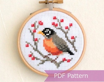 American Robin cross stitch PDF - American Robin embroidery - Instant download - Small