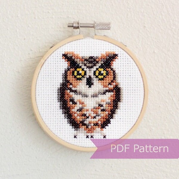 Great Horned Owl cross stitch pattern PDF - Great Horned Owl embroidery - Instant download - Small