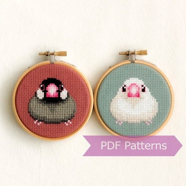 Java Sparrow cross stitch pattern PDF bundle - Brown + White Java Sparrow embroidery patterns - Instant download - Small
