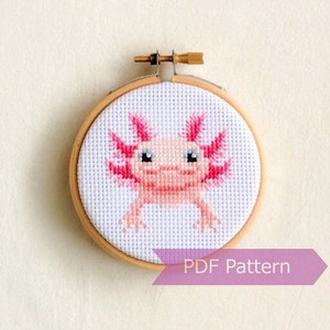 Axolotl cross stitch pattern PDF - Axolotl embroidery - Instant download - Small