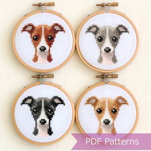 Patrón de punto de cruz de galgo italiano en PDF Megabundle - Bordado de galgo italiano azul + negro + rojo + beige - Descarga instantánea - Pequeño