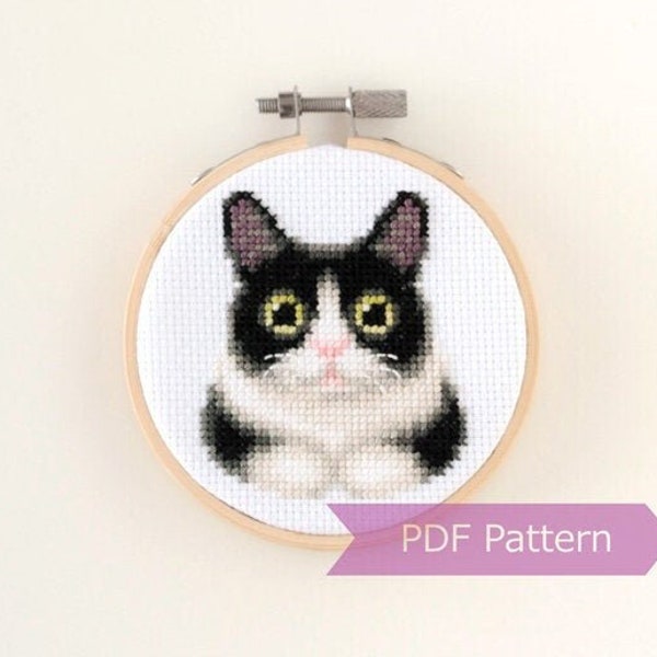 Tuxedo cat cross stitch pattern PDF - Tuxedo cat embroidery - Instant download - Small