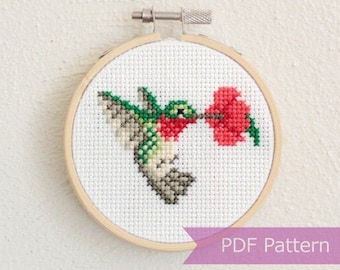 Hummingbird cross stitch pattern PDF - Humming bird embroidery - Instant Download - Small