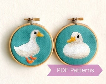 Duck cross stitch pattern PDF bundle - Call duck embroidery patterns - Instant download - Small