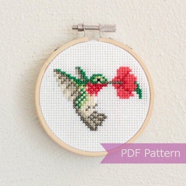 Hummingbird cross stitch pattern PDF - Humming bird embroidery - Instant Download - Small